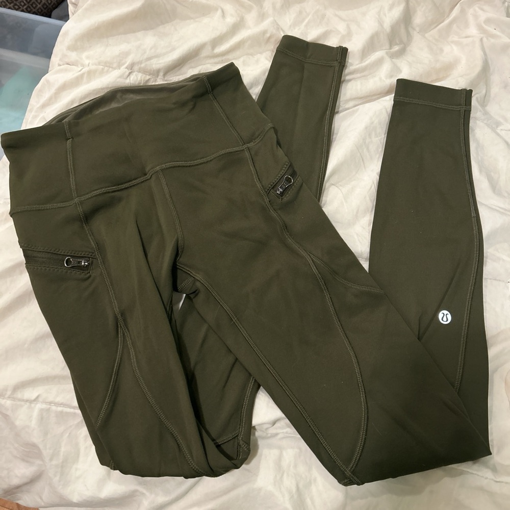 Fleece lined dark olive green leggings
